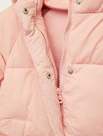 Kapşonlu Cepli Uzun Kollu Fermuarlı Şişme Mont