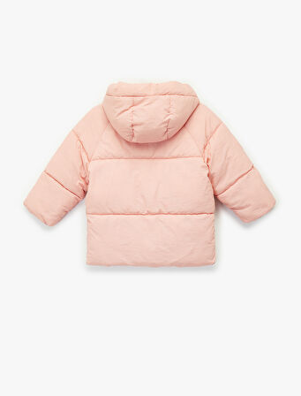 Kapşonlu Cepli Uzun Kollu Fermuarlı Şişme Mont