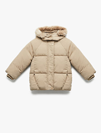 Kapşonlu Uzun Kollu Kapitone Şişme Mont