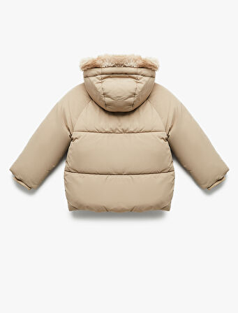 Kapşonlu Uzun Kollu Kapitone Şişme Mont