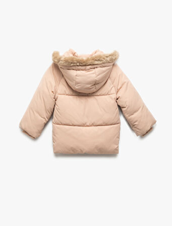 Kapşonlu Uzun Kollu Kapitone Şişme Mont