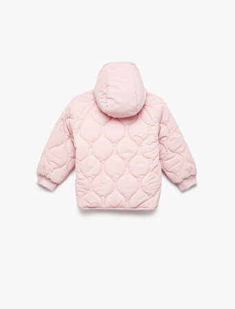 Uzun Kollu Düğmeli Kapşonlu Kapitone Mont