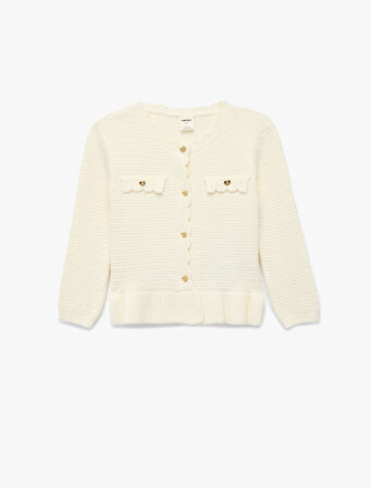 Viskon Karışımlı Düğmeli Uzun Kollu Bisiklet Yaka Triko Hırka