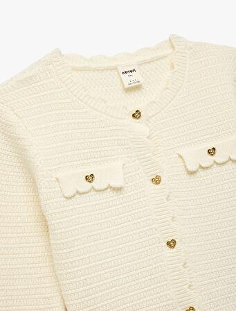 Viskon Karışımlı Düğmeli Uzun Kollu Bisiklet Yaka Triko Hırka