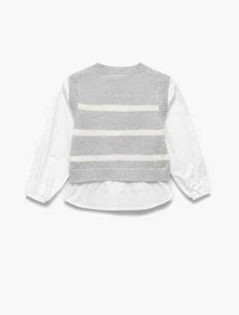 Uzun Kollu Tişört Detaylı Bisiklet Yaka Triko Kazak