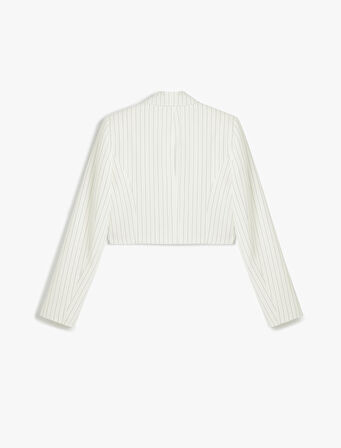 Kapaklı Cep Detaylı Düğmeli Uzun Kollu Kruvaze Crop Blazer Ceket
