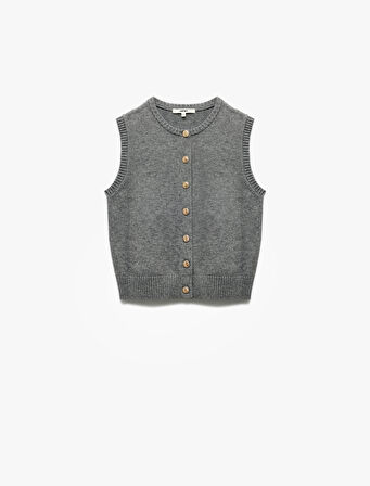 Kolsuz Bisiklet Yaka Düğmeli Triko Yelek