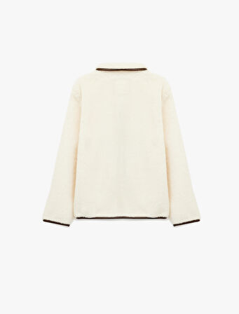 Uzun Kollu Düğmeli Kruvaze Peluş Ceket