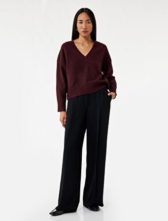 Uzun Kollu V Yaka Triko Kazak