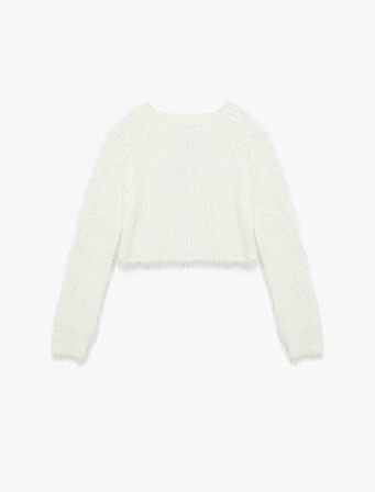 Bisiklet Yaka Uzun Kollu Peluş Crop Kazak