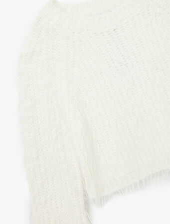 Bisiklet Yaka Uzun Kollu Peluş Crop Kazak