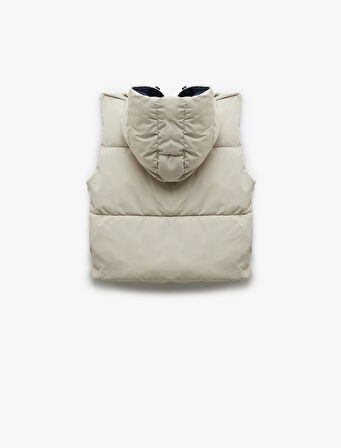 Kapüşonlu Fermuarlı Kolsuz Çift Taraflı Kapitone Şişme Yelek