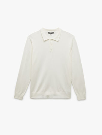 Uzun Kollu Düğmeli Polo Yaka Triko Kazak