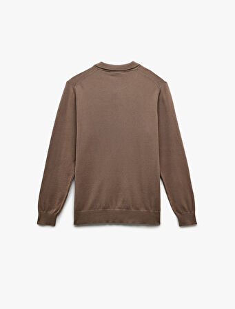 Uzun Kollu Düğmeli Polo Yaka Triko Kazak