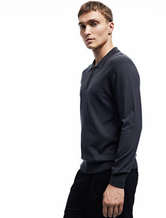 Uzun Kollu Düğmeli Polo Yaka Triko Kazak