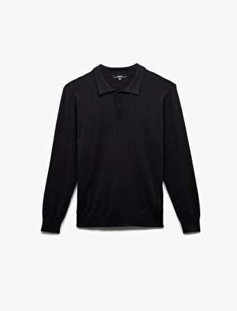 Uzun Kollu Düğmeli Polo Yaka Triko Kazak