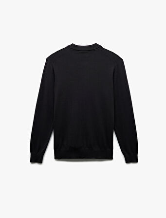 Uzun Kollu Düğmeli Polo Yaka Triko Kazak