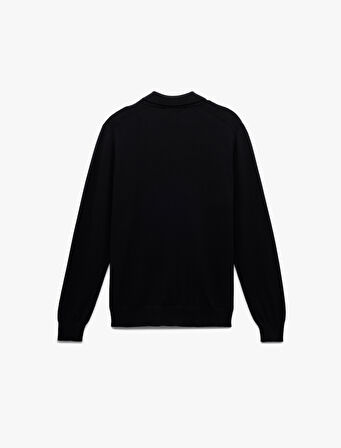 Uzun Kollu Düğmeli Polo Yaka Triko Kazak