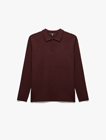 Uzun Kollu Düğmeli Polo Yaka Triko Kazak