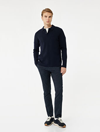 Uzun Kollu Düğmeli Polo Yaka Triko Kazak