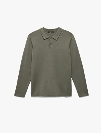 Uzun Kollu Düğmeli Polo Yaka Triko Kazak