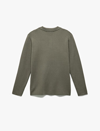 Uzun Kollu Düğmeli Polo Yaka Triko Kazak