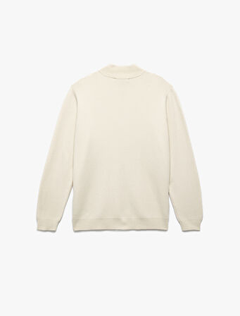 Uzun Kollu Viskon Karışımlı Yarım Fermuarlı Triko Kazak