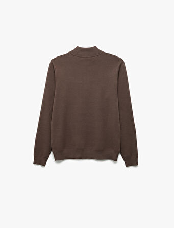 Uzun Kollu Viskon Karışımlı Yarım Fermuarlı Triko Kazak