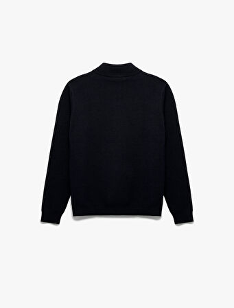 Uzun Kollu Viskon Karışımlı Yarım Fermuarlı Triko Kazak