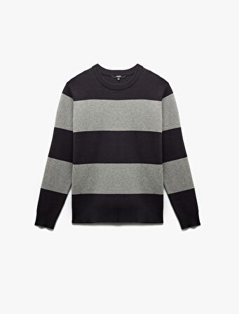 Uzun Kollu Bisiklet Yaka Çizgili Triko Kazak