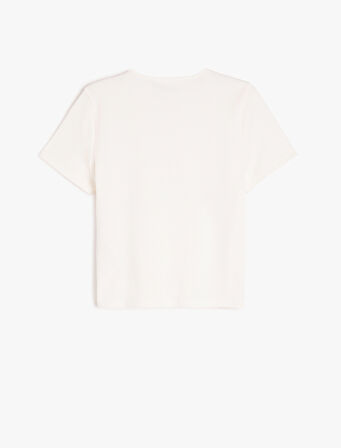 Slogan Baskılı Kısa Kollu Slim Fit Bisiklet Yaka Tişört