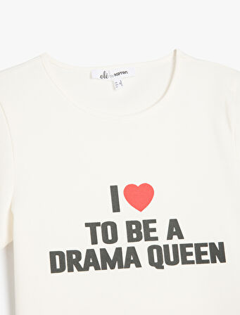 Slogan Baskılı Kısa Kollu Slim Fit Bisiklet Yaka Tişört