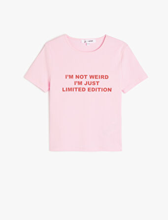 Slogan Baskılı Kısa Kollu Slim Fit Bisiklet Yaka Tişört
