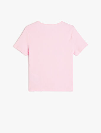 Slogan Baskılı Kısa Kollu Slim Fit Bisiklet Yaka Tişört
