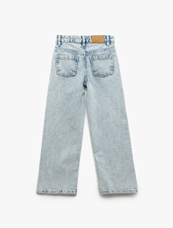 Pamuklu Cep Detaylı Denim Geniş Paça Pantolon