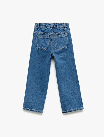 Pamuklu Cep Detaylı Bol Paça Denim Pantolon 