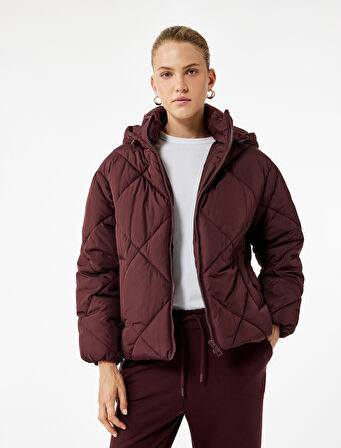 Polar Cep Detaylı Uzun Kollu Fermuarlı Su İtici Kapşonlu Kapitone Mont