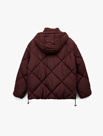 Polar Cep Detaylı Uzun Kollu Fermuarlı Su İtici Kapşonlu Kapitone Mont