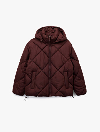 Polar Cep Detaylı Uzun Kollu Fermuarlı Su İtici Kapşonlu Kapitone Mont