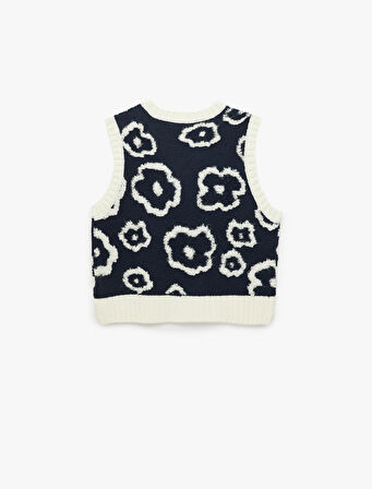 Bisiklet Yaka Çiçekli Kolsuz Triko Süveter