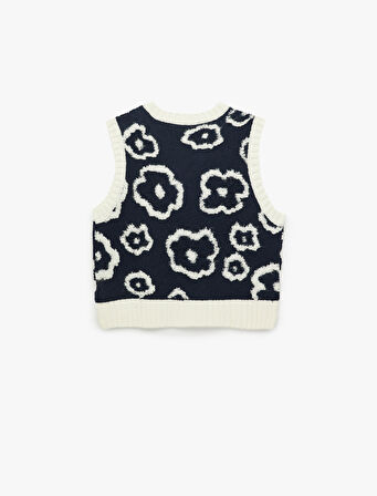 Bisiklet Yaka Çiçekli Kolsuz Triko Süveter