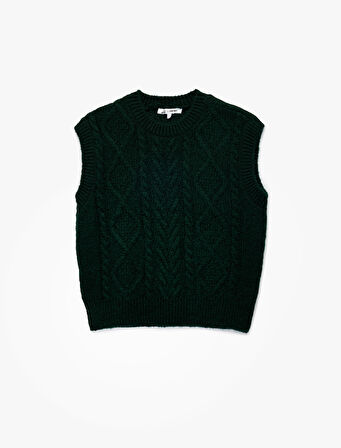 Saç Örgüsü Dokulu Kolsuz Bisiklet Yaka Triko Süveter