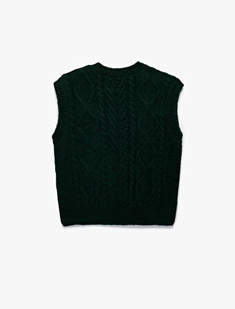 Saç Örgüsü Dokulu Kolsuz Bisiklet Yaka Triko Süveter