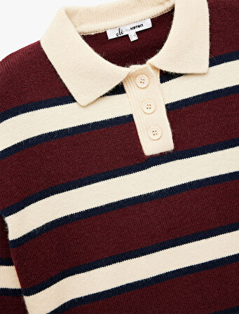 Polo Yaka Çizgili Triko Kazak