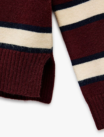 Polo Yaka Çizgili Triko Kazak