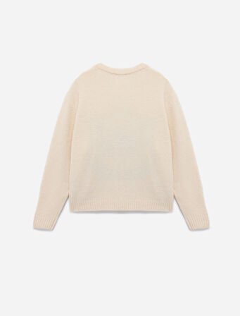 Ayıcık İşlemeli Uzun Kollu Bisiklet Yaka Triko Kazak