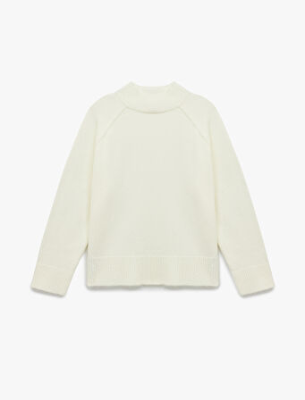 Dik Yaka Dikiş Detaylı Uzun Kollu Basic Triko Kazak