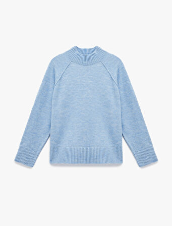 Dik Yaka Dikiş Detaylı Uzun Kollu Basic Triko Kazak