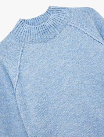 Dik Yaka Dikiş Detaylı Uzun Kollu Basic Triko Kazak