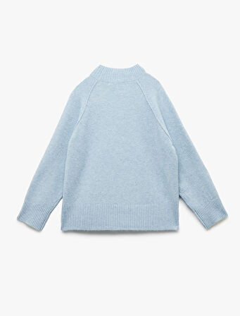 Dik Yaka Uzun Kollu Dikiş Detaylı Triko Kazak